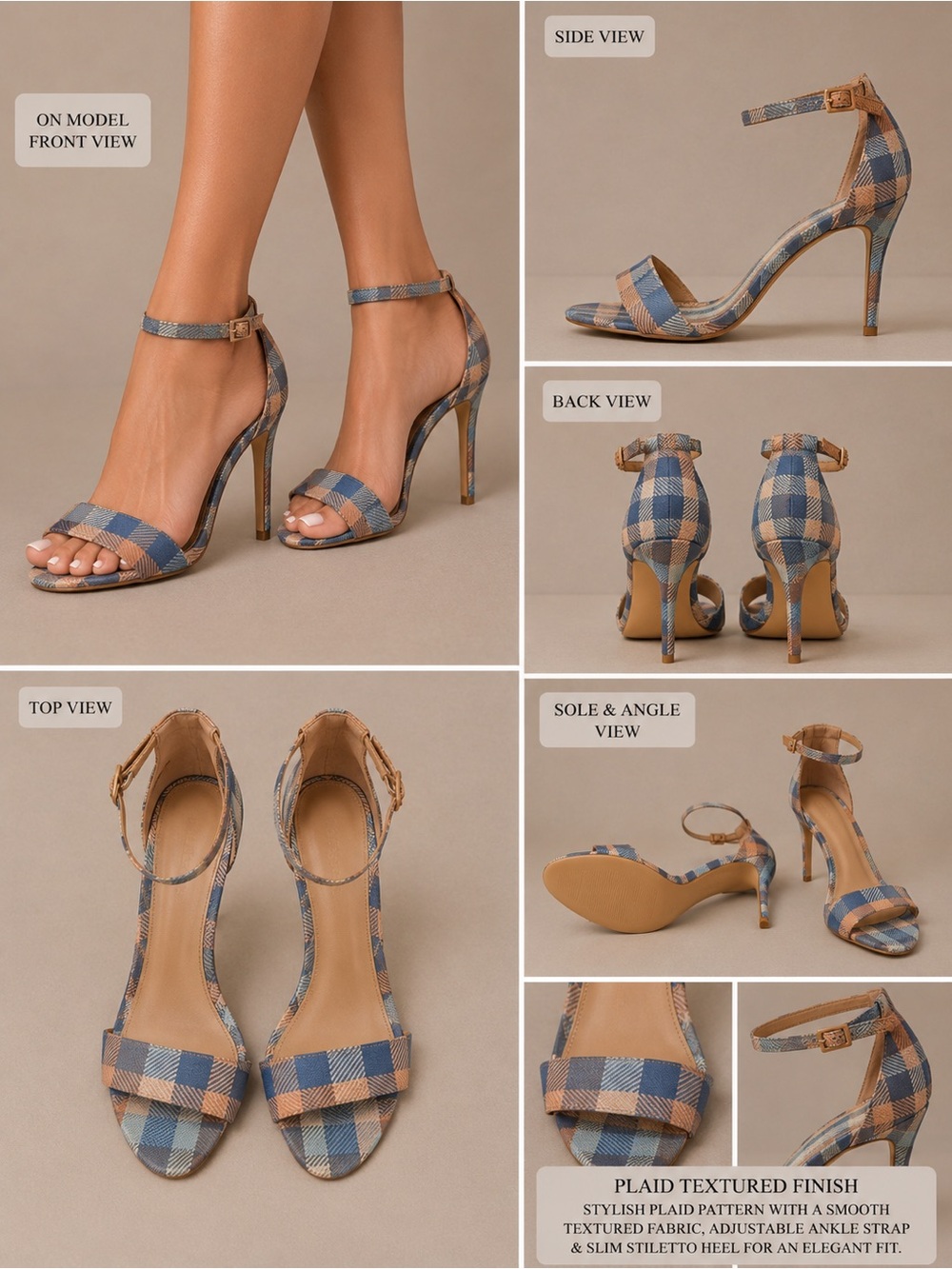 Call It Spring Plaid Ankle-Strap Heels in Baby Blue & Tan CUTE $150 Nordstrom